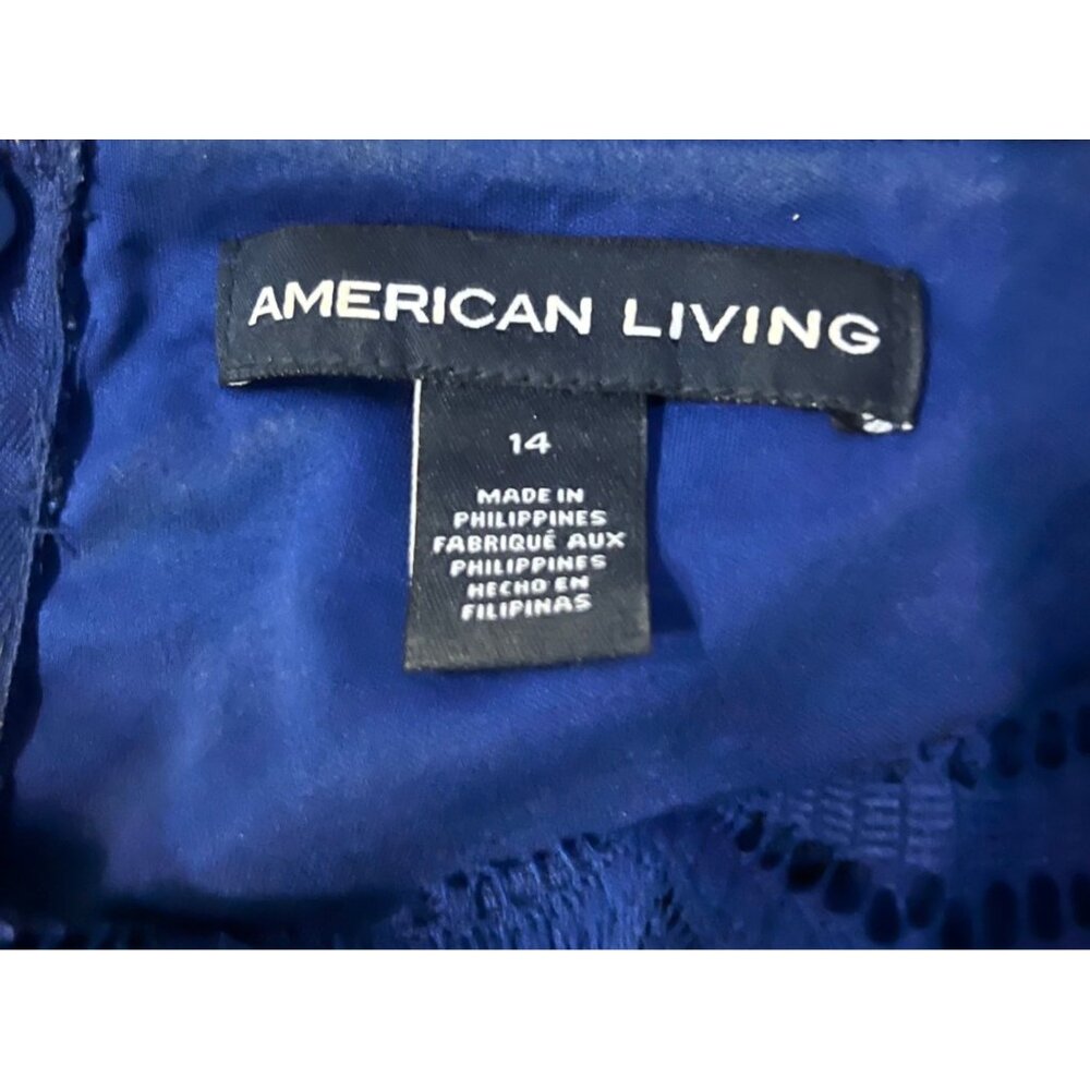 American Living Blue Lace Overlay Dress Women’s 14 Used Lined Short Sleeve - Picture 7 of 14
